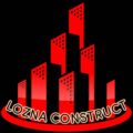 Sigla Lozna Construct cu siluete de clădiri roșii și negre.